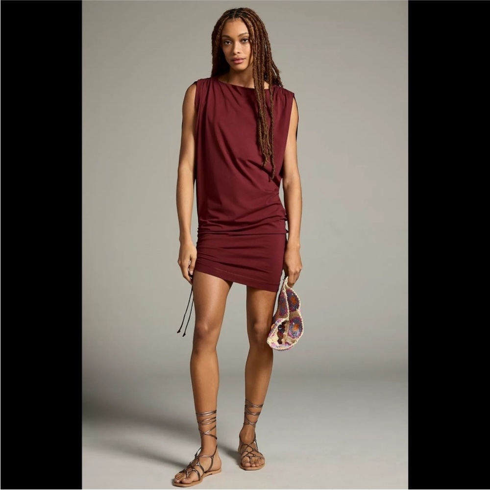 Daily Practice by Anthropologie Ruched Sleeveless Mini Dress - burgundy -NWT